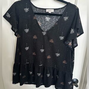 Women’s Loft light, breezy black blouse with palm trees. Short sleeves. Size L